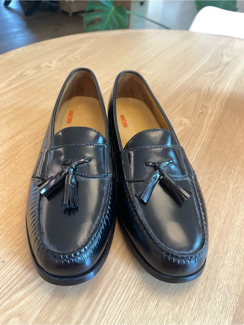 Cole Haan Nike Air Black Leather Tassel Slip-On Loafers 11.5W NEW
